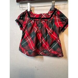 Baby GAP Toddler‎ Plaid Top 12-18 Months Red Green Holiday Velvet Trim